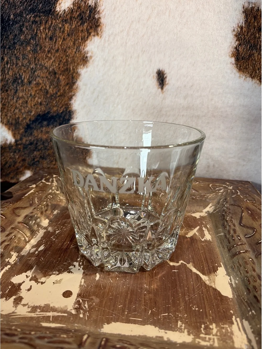 Vintage Vodka Danzka Etched Glass Glass ice bucket